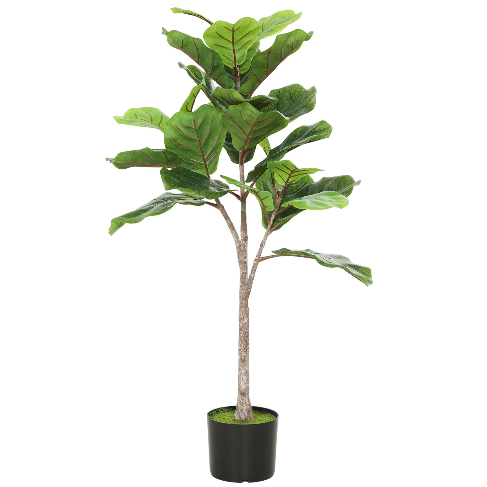 HOMCOM Artificial Fiddle Leaf Fig Tree, Fake Plant with Flocked Soil, Green
