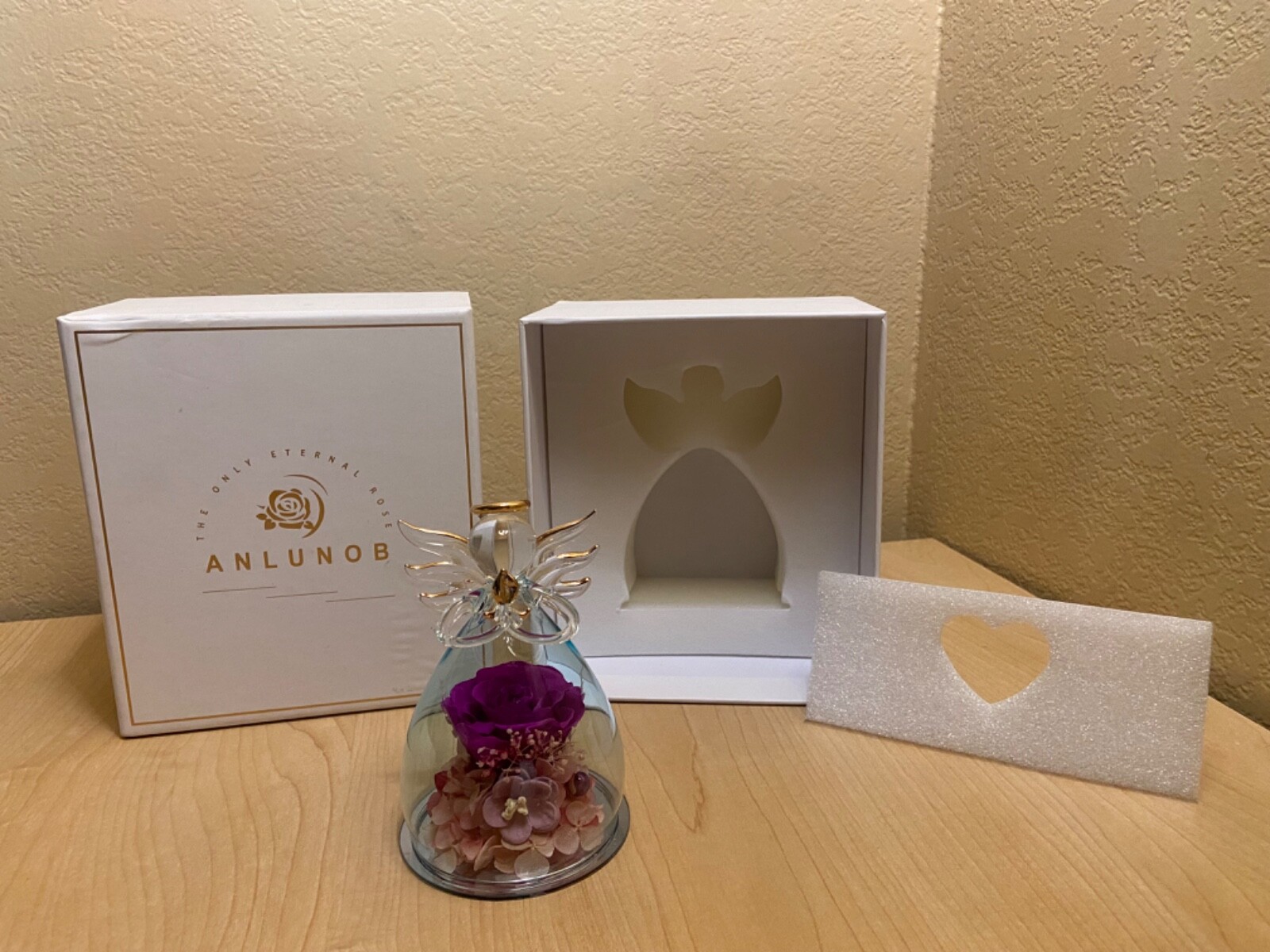 ANLUNOB The Only ETERNAL ROSE beautiful Rose Flower in glass angel