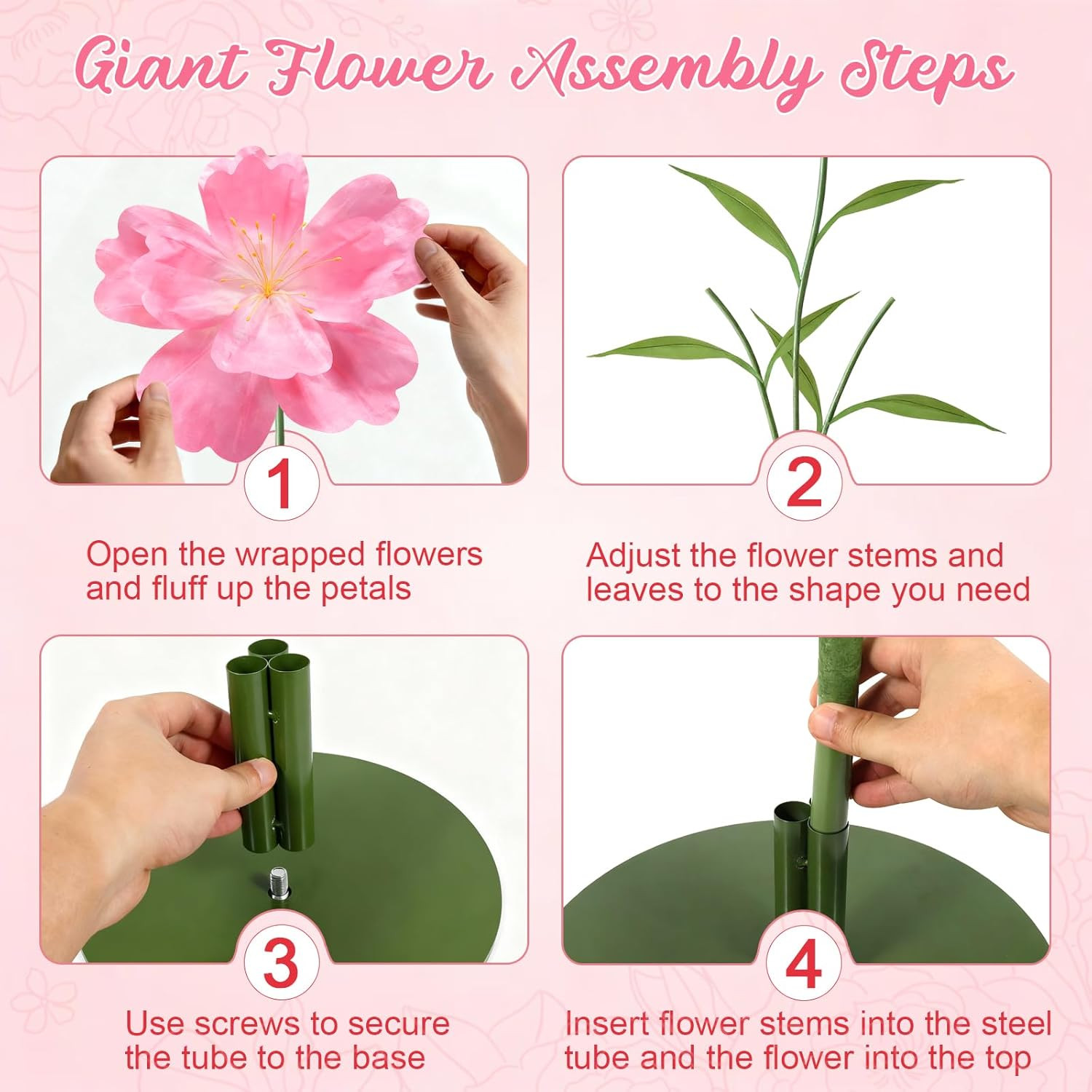 Giant Pink Artificial Flowers 5.6 Ft for Weddings, Parties & Photography Props