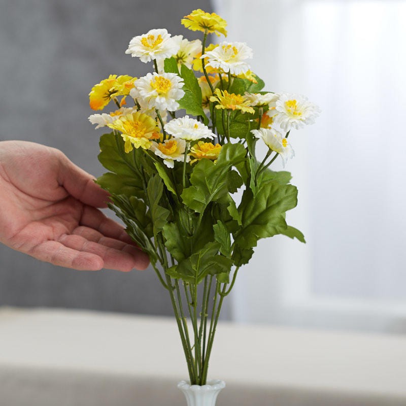 Factory Direct Craft Yellow and Cream Artificial Zinnia Bush
