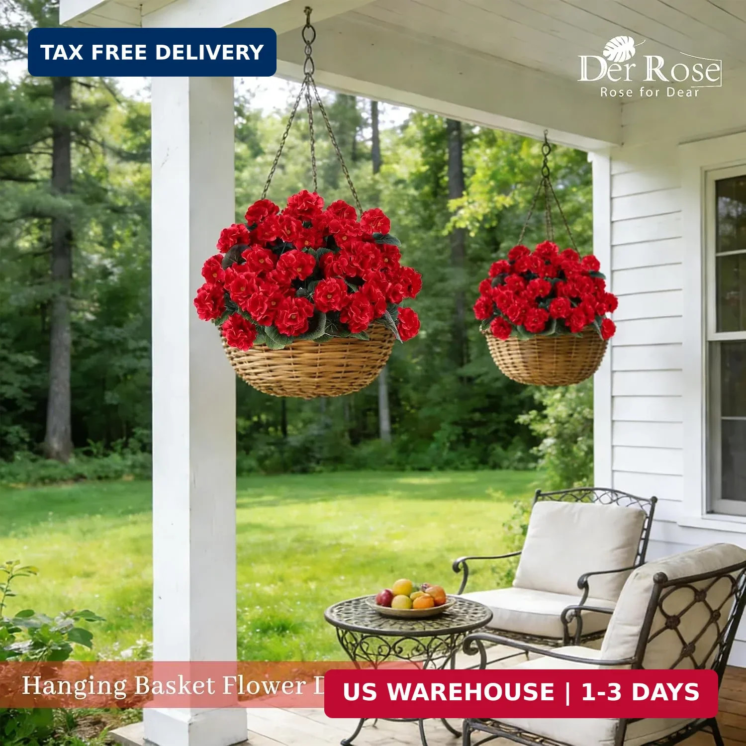 Der Rose 6 Pack Red Artificial Geraniums Flowers for Outdoors UV Resistant Faux