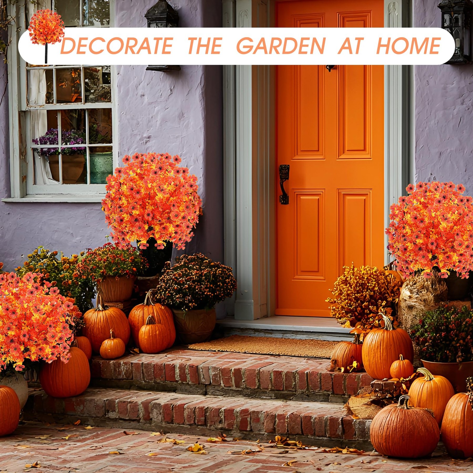 2pcs Fall Faux Shrub for Outdoor,23″ UV Resistant Mum Flowers Topiary Balls w…