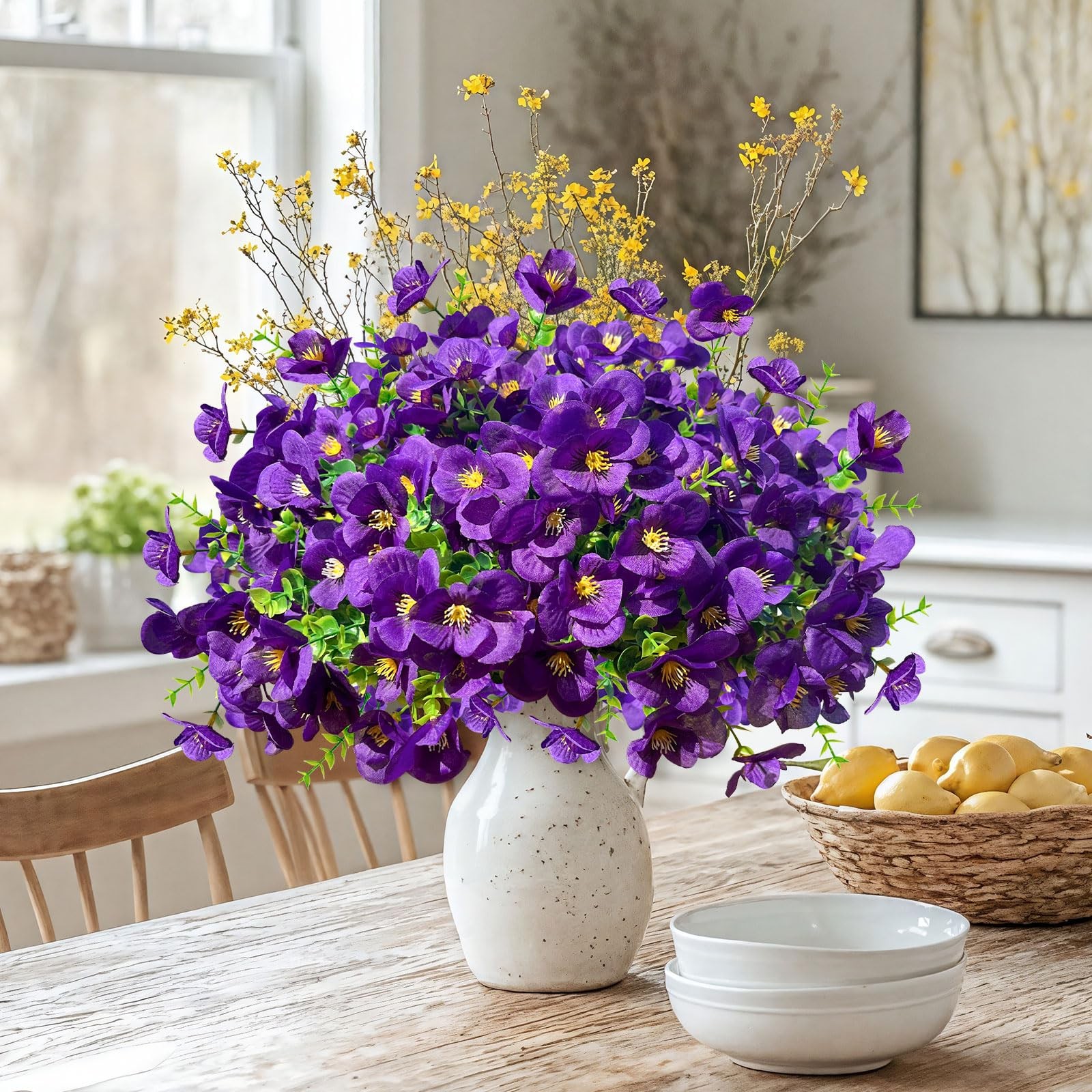 10 Bundles Artificial Faux Flowers Plants for Outdoors Decor-Purple