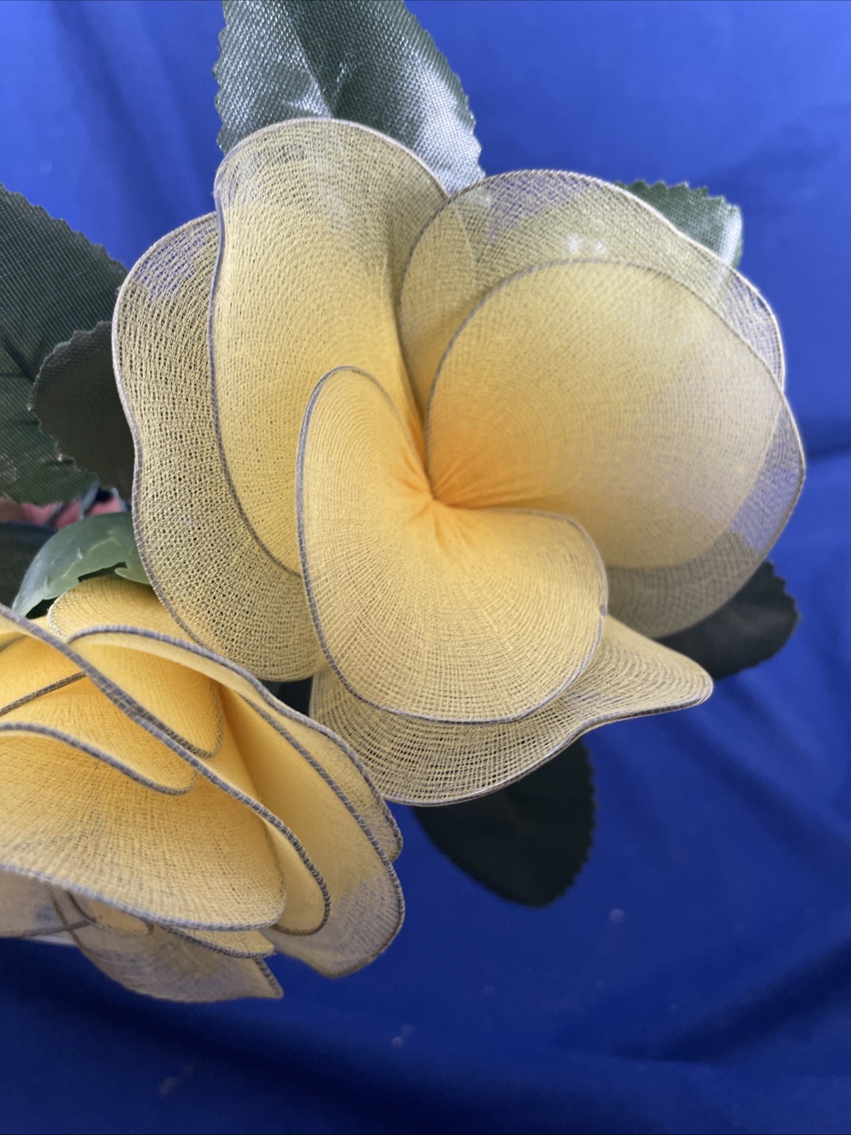 Yellow Roses & Blue Orchids Handcrafted Nylon Flower Bouquet