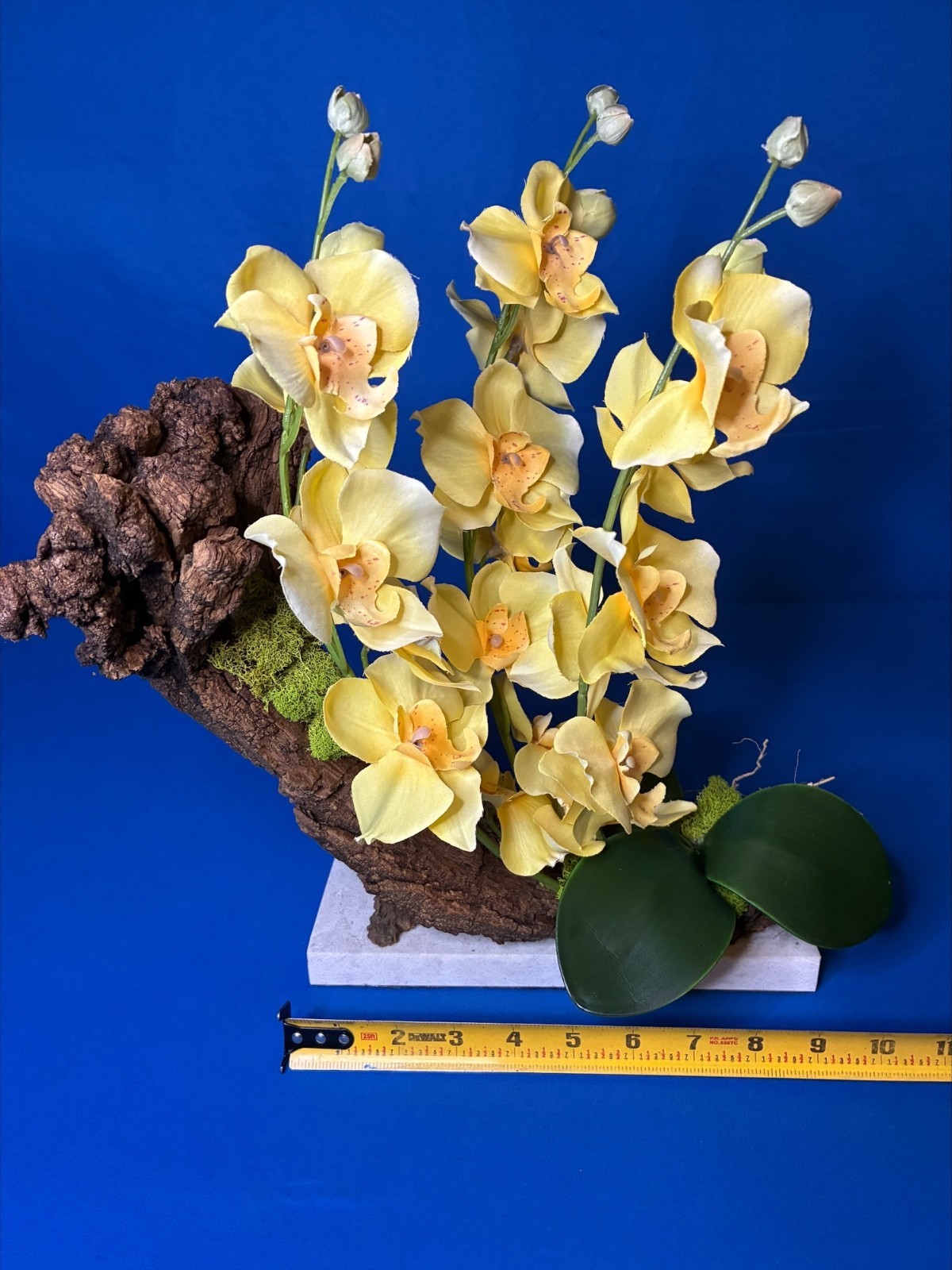 Decor Artificial Plant Home Arrangement Orchid Marble Base Natural Bark Handmade