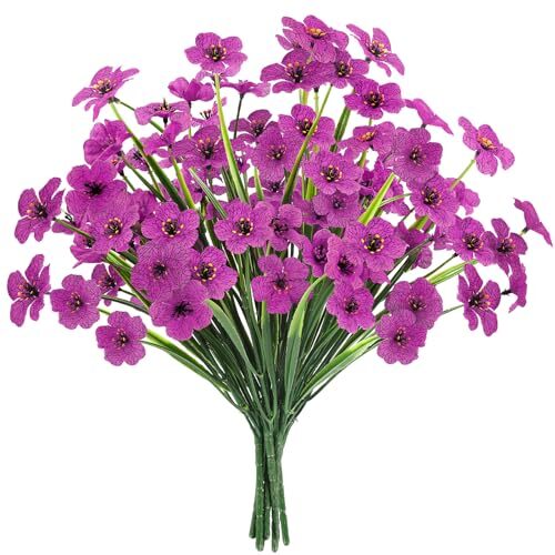 6 Bundles Artificial Flowers for Outdoors, UV Resistant Fake 6PCS Purple