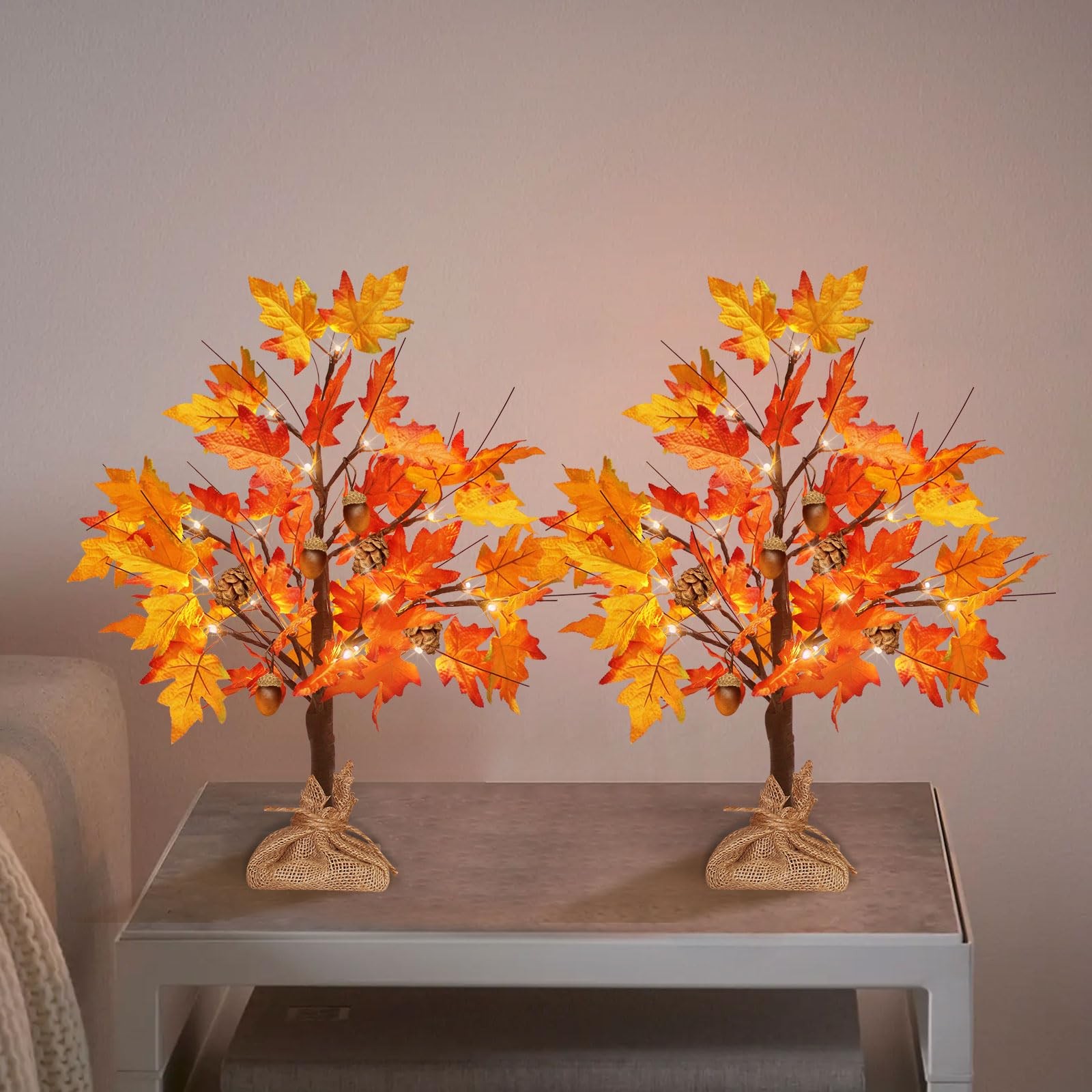 Fall Maple Tree Lights, Lighted Fall Tree with Acons Pine Cones, Fall Decor f…