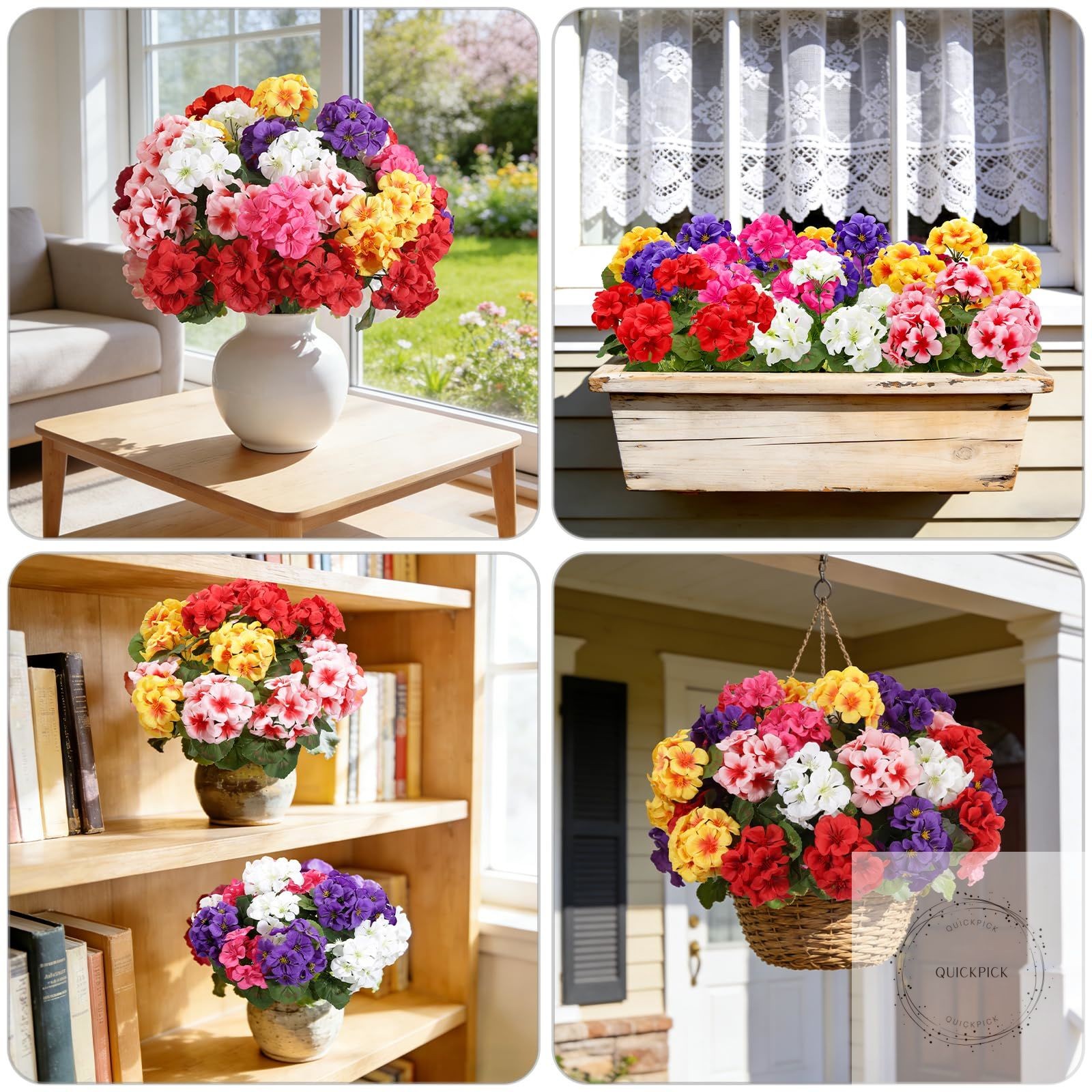 Artificial Geraniums Silk Artificial Flowers for Outdoor Indoor, Realistic UV Re