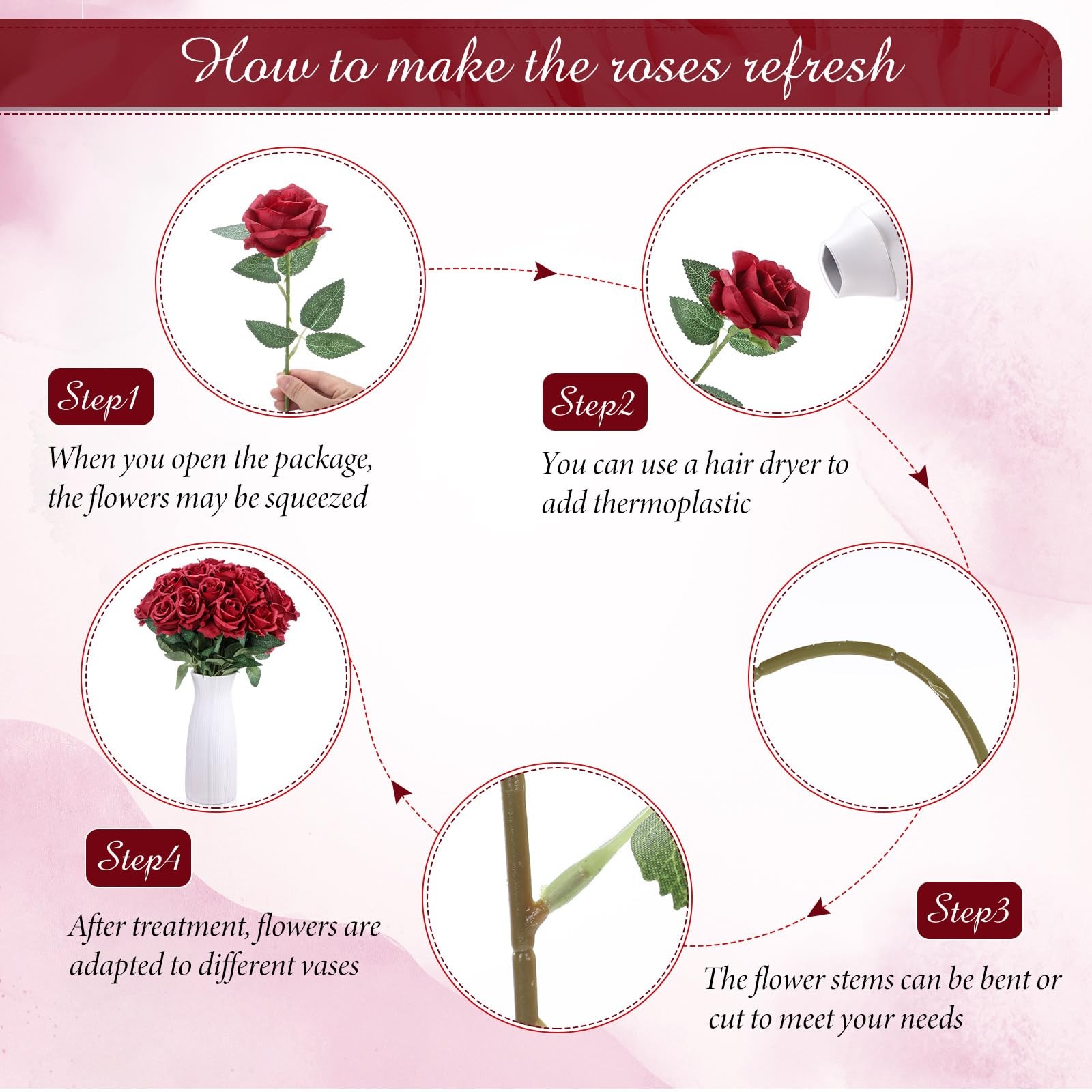 200 Pcs Artificial Roses Realistic Flowers Bulk Real Looking Fake Silk Rose B…