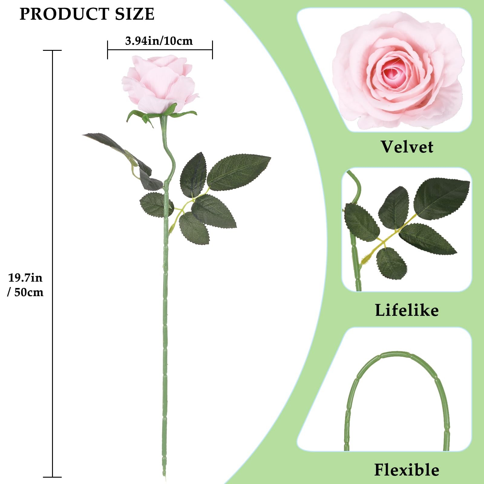 Velvet Roses Artificial Flowers,10PCS Light Pink Flowers 19.7″ Long Stem Fake…