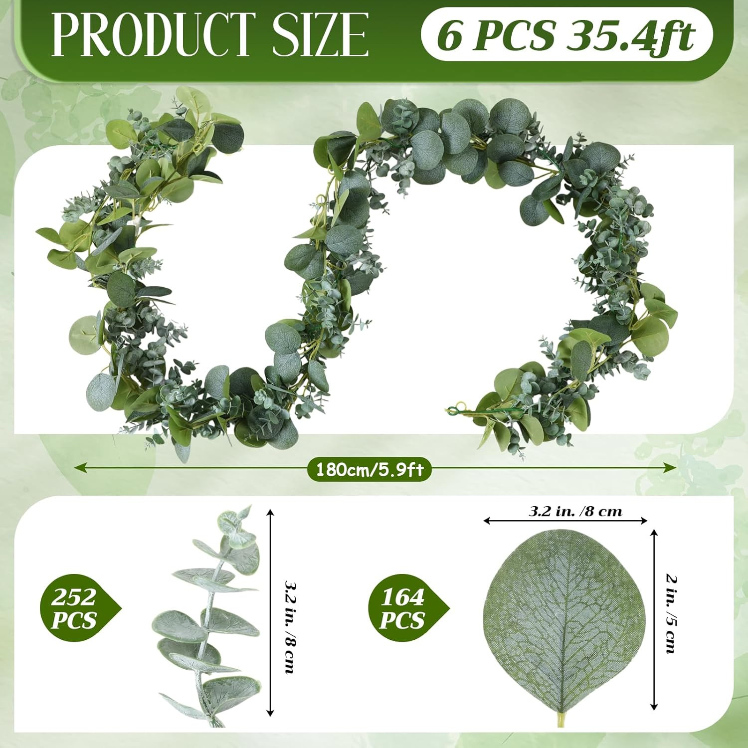 6Pcs Faux Eucalyptus Garland – 5.91ft Greenery Vines for Home & Party Decor
