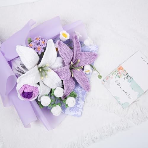 Handmade Crochet Flower Bouquet – Knitted Faux Lily Decor for Weddings, Birthday