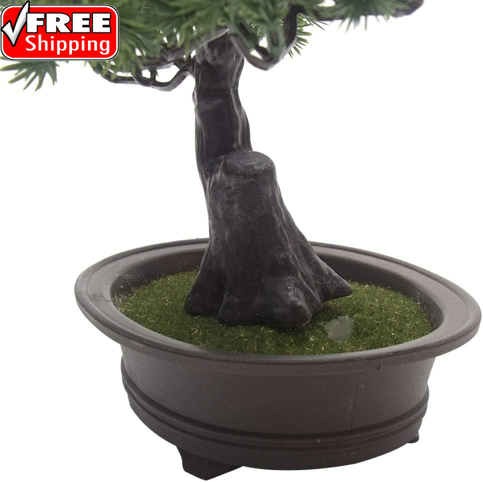 Artificial Bonsai Pine Tree, 11Inch Faux Potted Plant Desk Display Fake Tree Pot