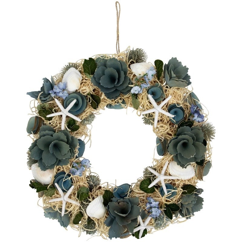 Coastal Decor Wreath Seashell Starfish Wooden Floral Indoor Decoration 12 Inch