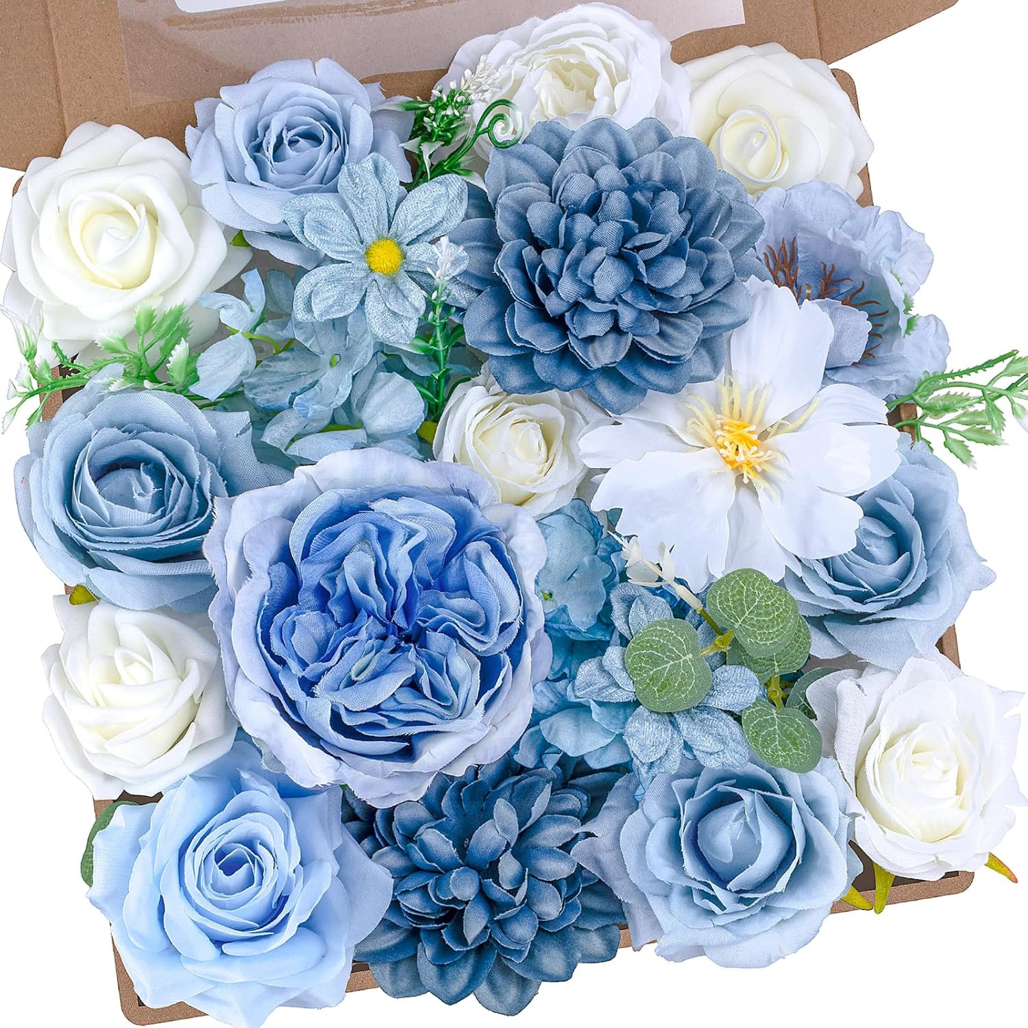 Light Blue Artificial Rose Peony Hydrangea Silk Flower Bouquet DIY Decor Set