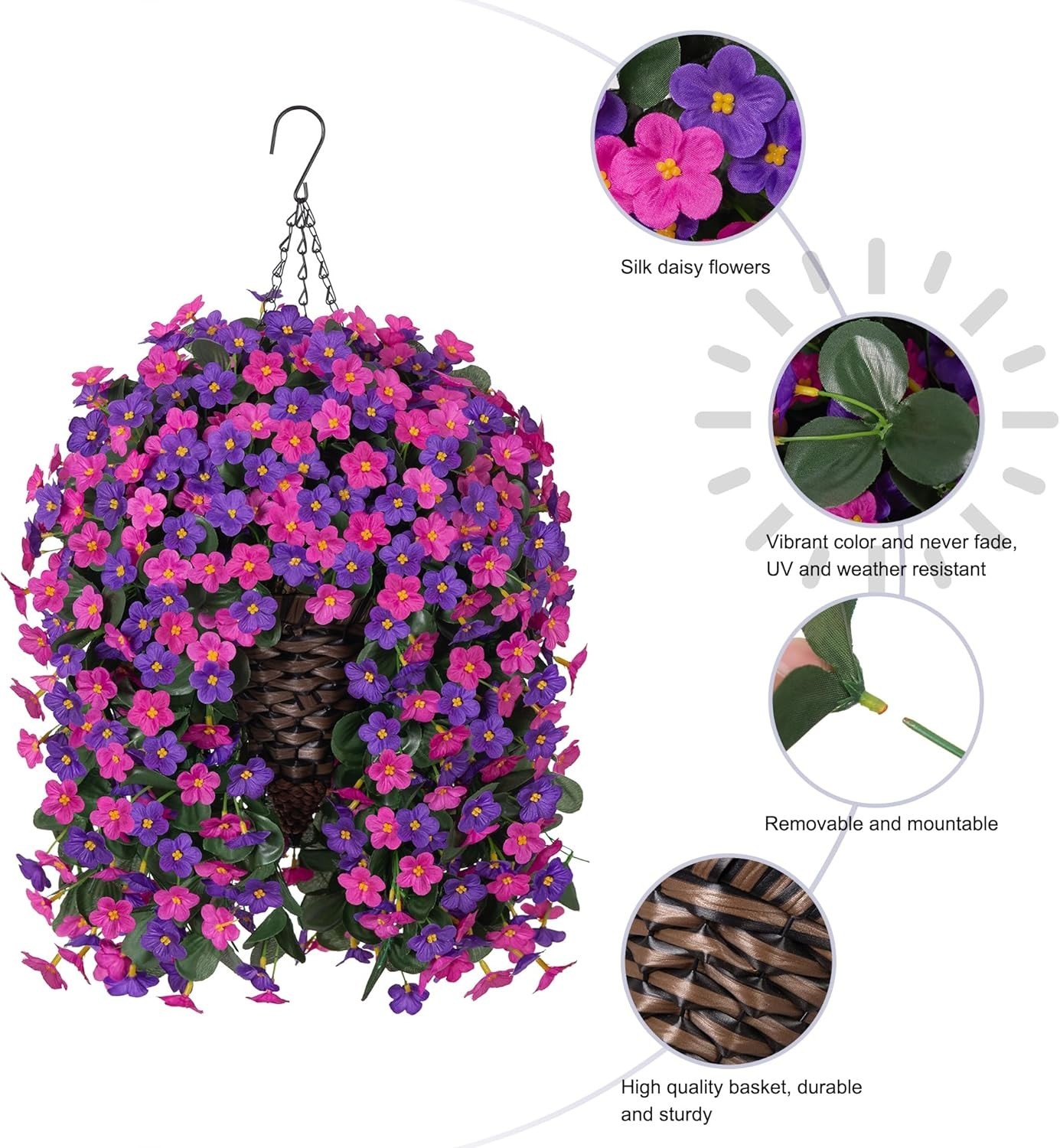 Artificial Fake Hanging Flowers with Basket for Outdoor Decoration,UV Resista…