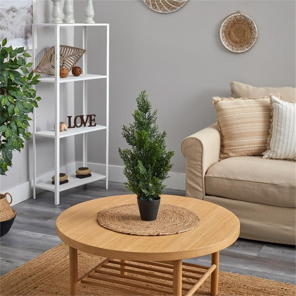 Pemberly Row Indoor/Outdoor 24″ Mini Cedar Pine Tree in Green/Black