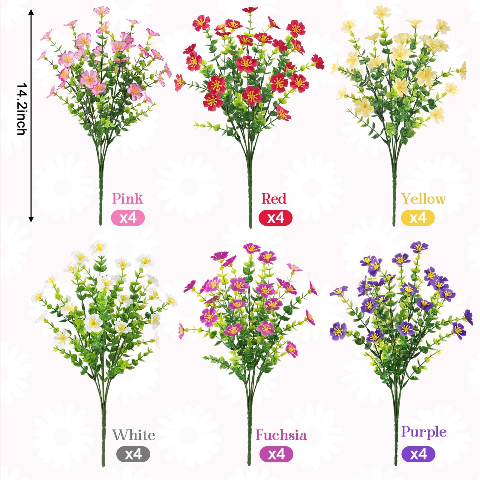 24 Bundles Artificial Silk Flowers for Outdoors, Fake Plants Faux Greenery fo…
