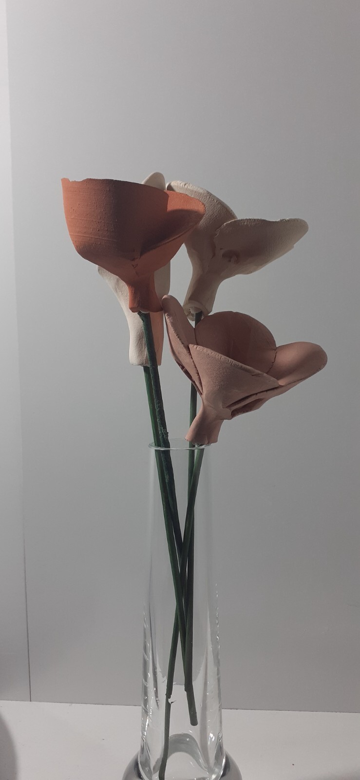 Vintage Capodimonte Handcrafted Porcelain Flowers Flexible Green Stem Clear Vase
