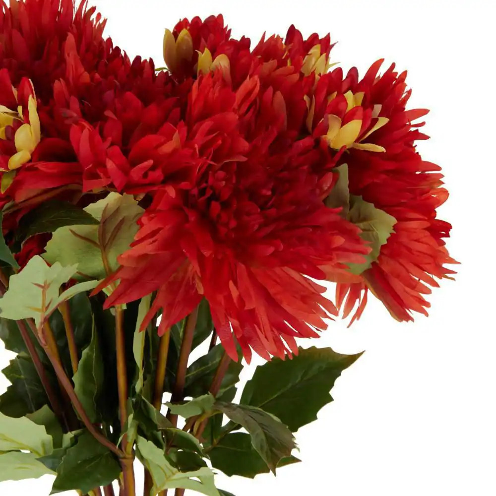 31 In. Red Indoor Artificial Dahlia Flower Stem in White Plastic Vase (Set of 8)