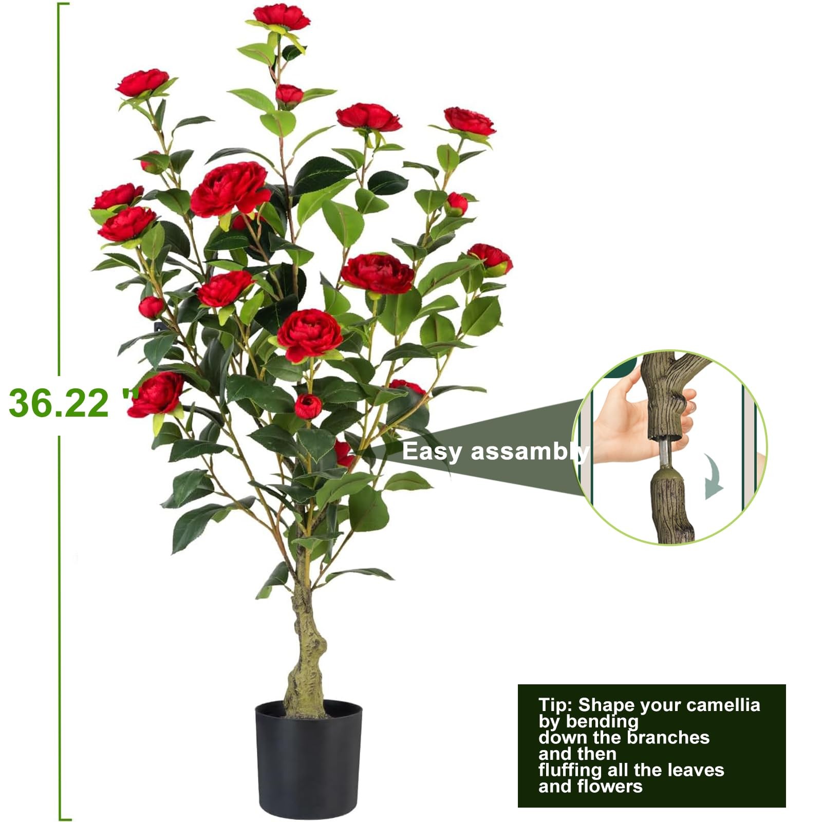 Artificial Camellia Tree 2 Pack, 3FT Faux Camellia Plant in Pot, 36 inch Fake…