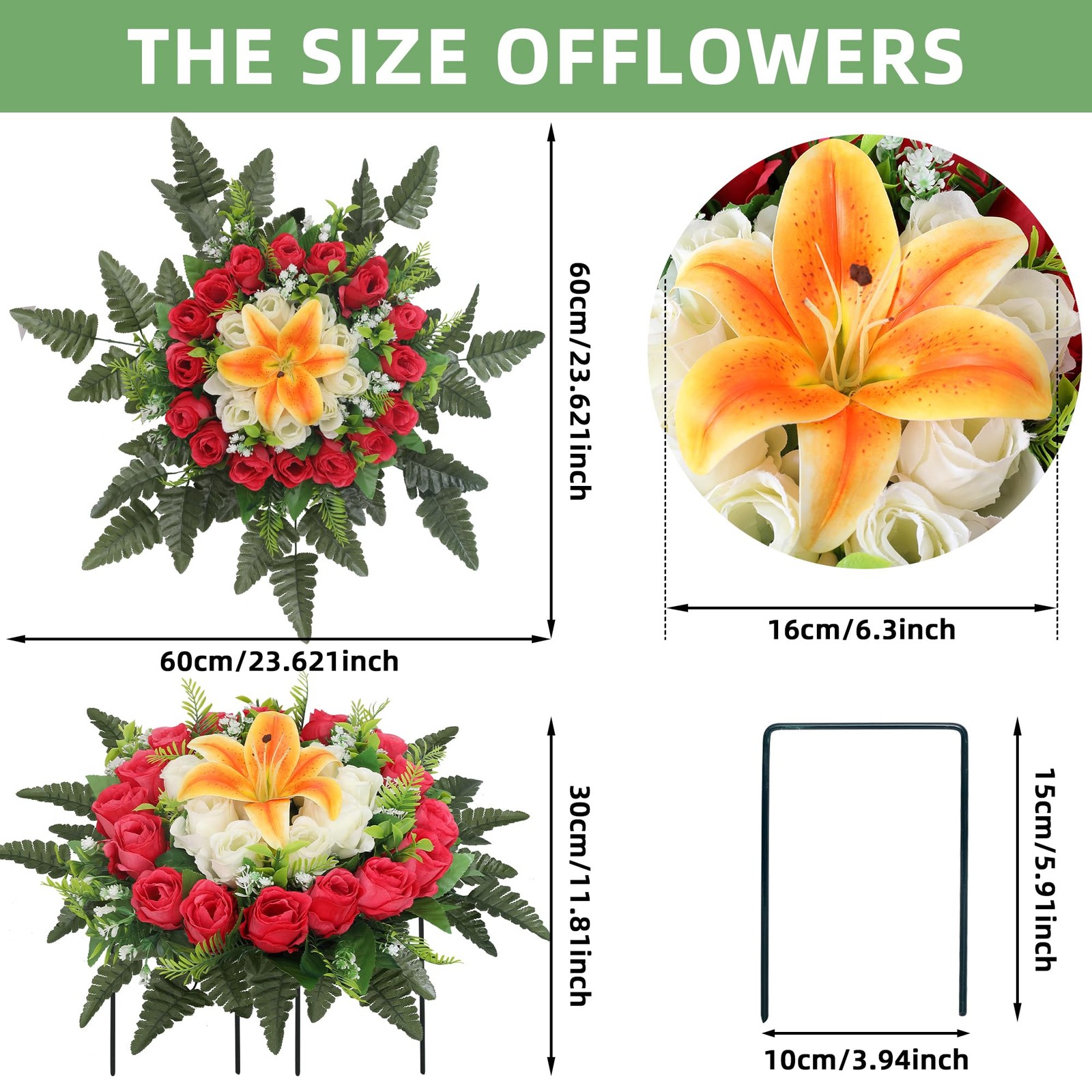 Red Artificial Cemetery Silk Flowers Fake Birthday Cake Grave Headstone Decor