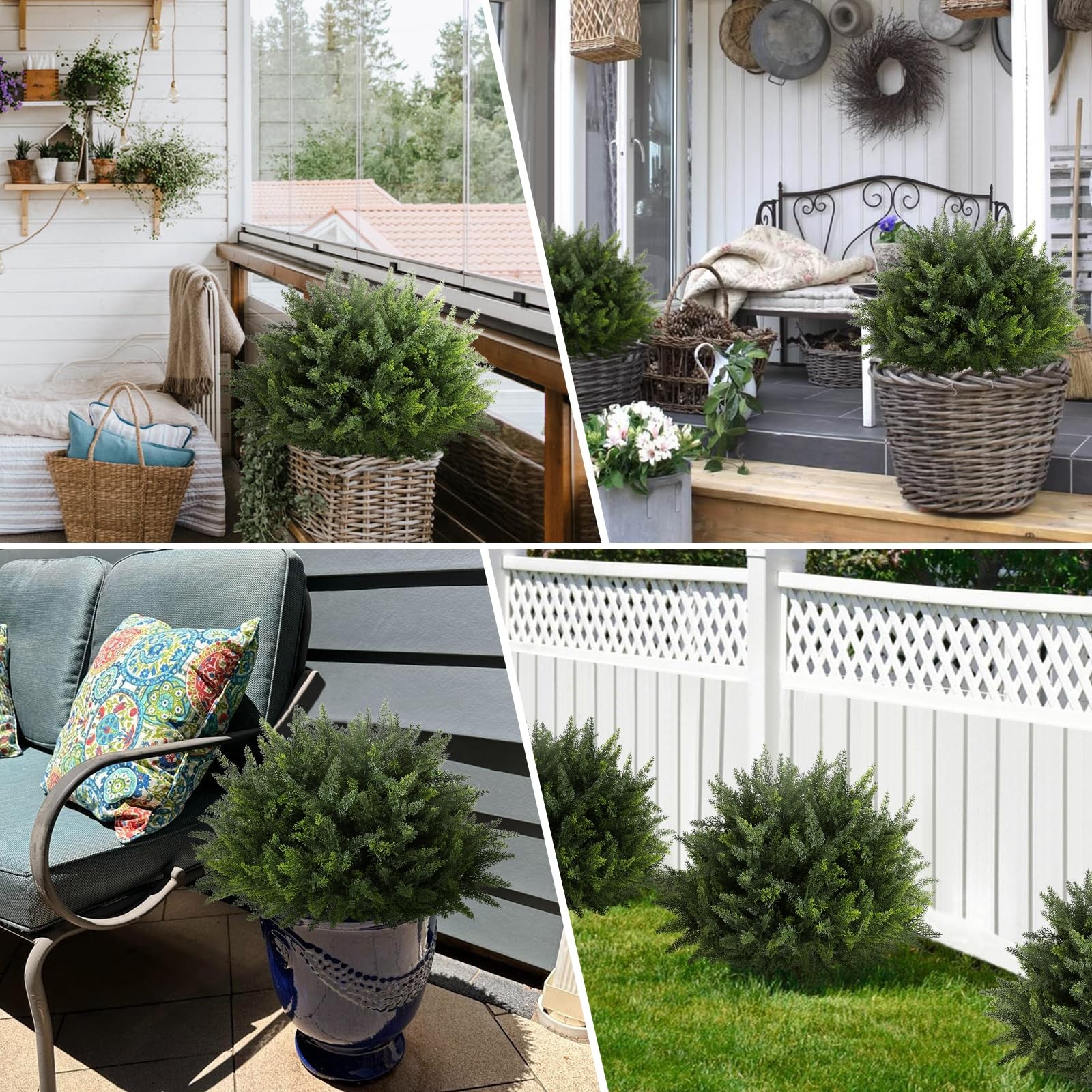 2 Pack Artificial Cedar Topiary, 23.6Inch UV Resistant Artificial Shrubs, wit…