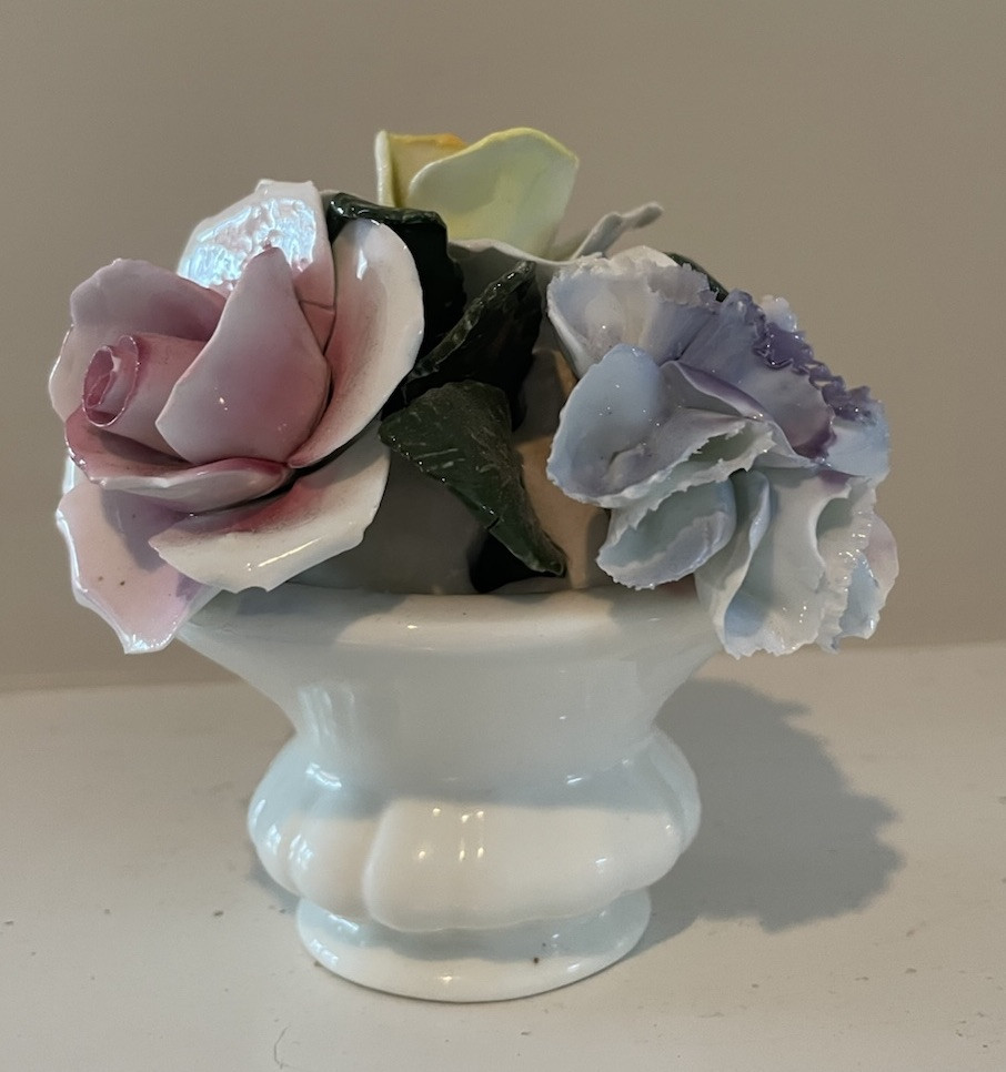 ViTG Royal Kendall Fine Bone China Flower Bouquet Basket Pink Yellow & Blue