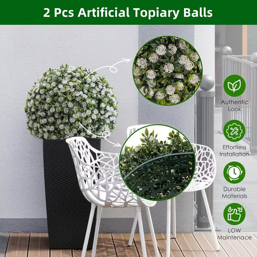 1.8 FT 2PC Artificial Topiary Flower Balls,Hanging Grass Ball for Home Wedding D