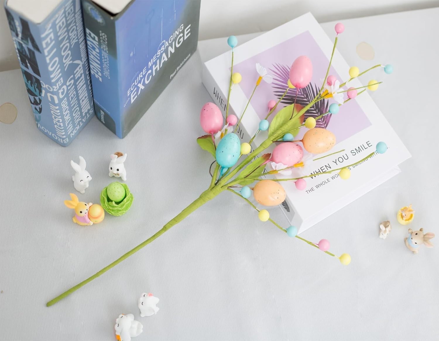 Artificial Easter Stems Spring Berry Picks with Eggs and Colorful Berries Lea…