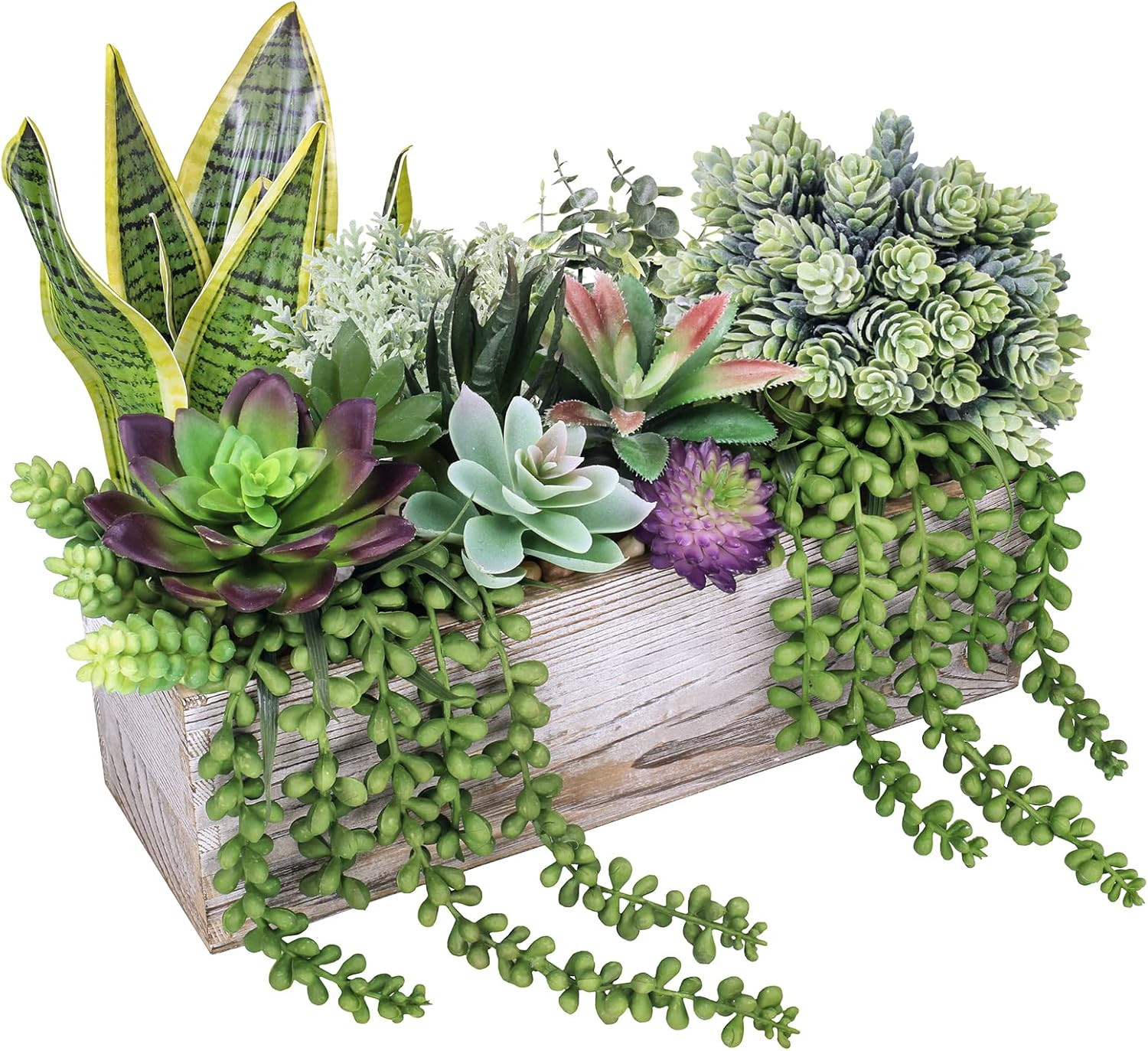 14 Pcs Assorted Artificial Succulents in Wooden Pots for Home Decor