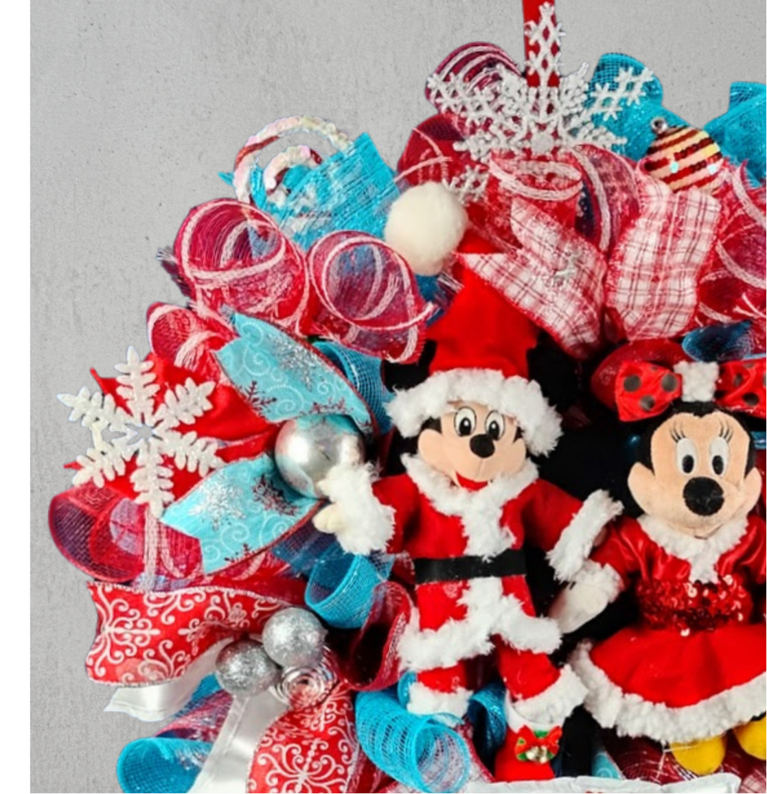 Mickey and Minnie Mouse Christmas Wreath Large 24″ Holiday Front Door Decor