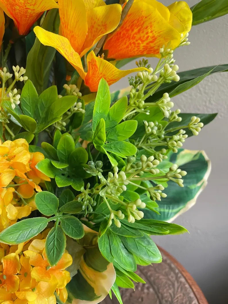Tropical Floral Arrangement: Yellow & Green Beach House Decor, Table Centerpiece