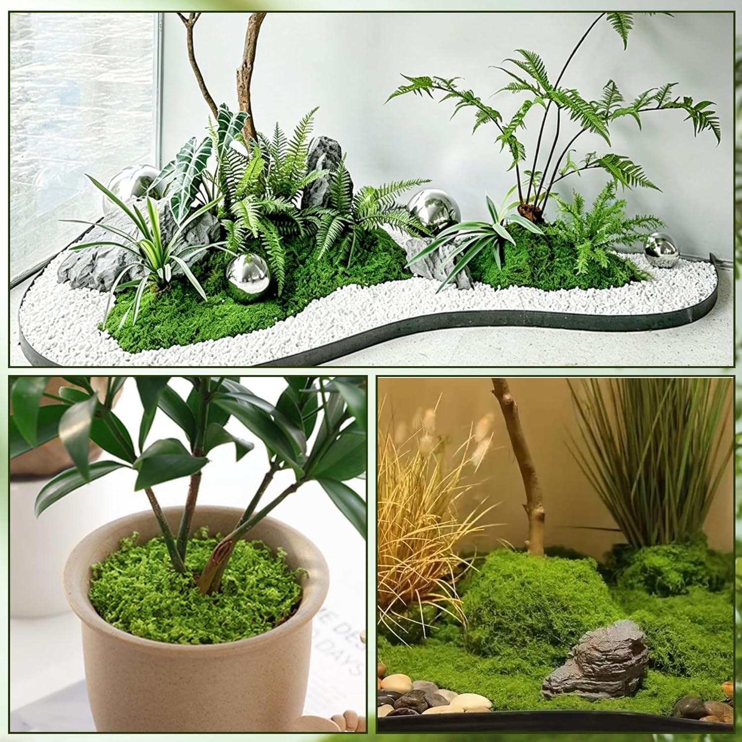 Fake Moss for Plants Indoor, 7OZ Dual-Color Artificial Moss for Crafts,
