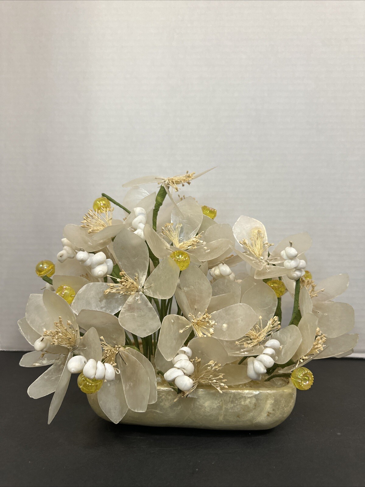 Vintage Capiz Shell & Metal Floral Standing Arrangement