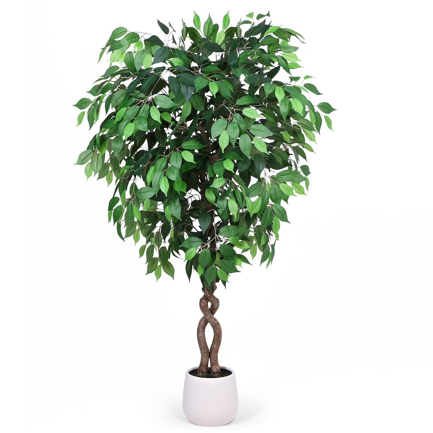 5FT Artificial Ficus Tree, Tall Faux Trees Indoor with White Planter, Dried M…