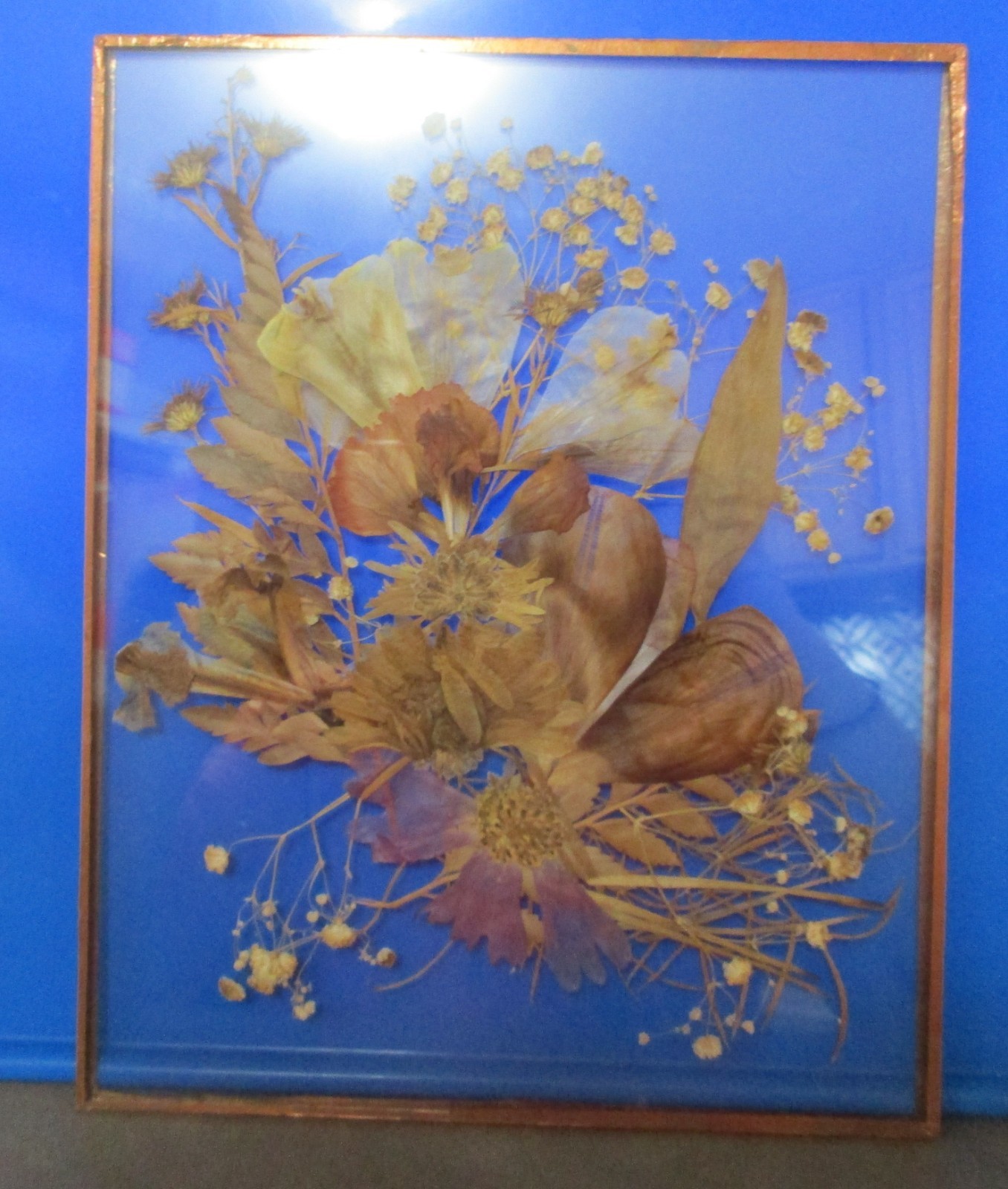 Dried Pressed Wildflowers Arrangement Encased in Glass w/ Thin Copper Boarder