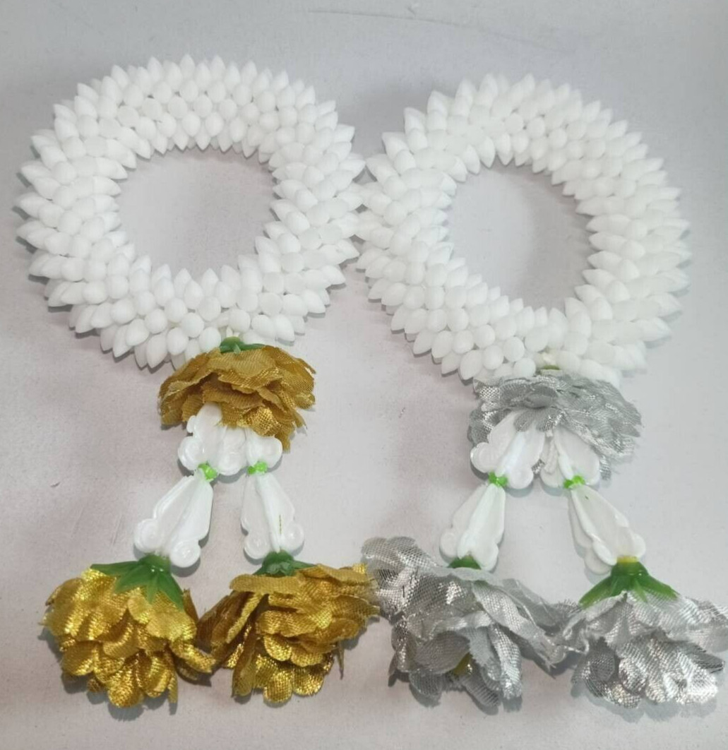Pair Gold Silver Flower Fabric Plastic Garland Round Malai Jasmine Artificial mi