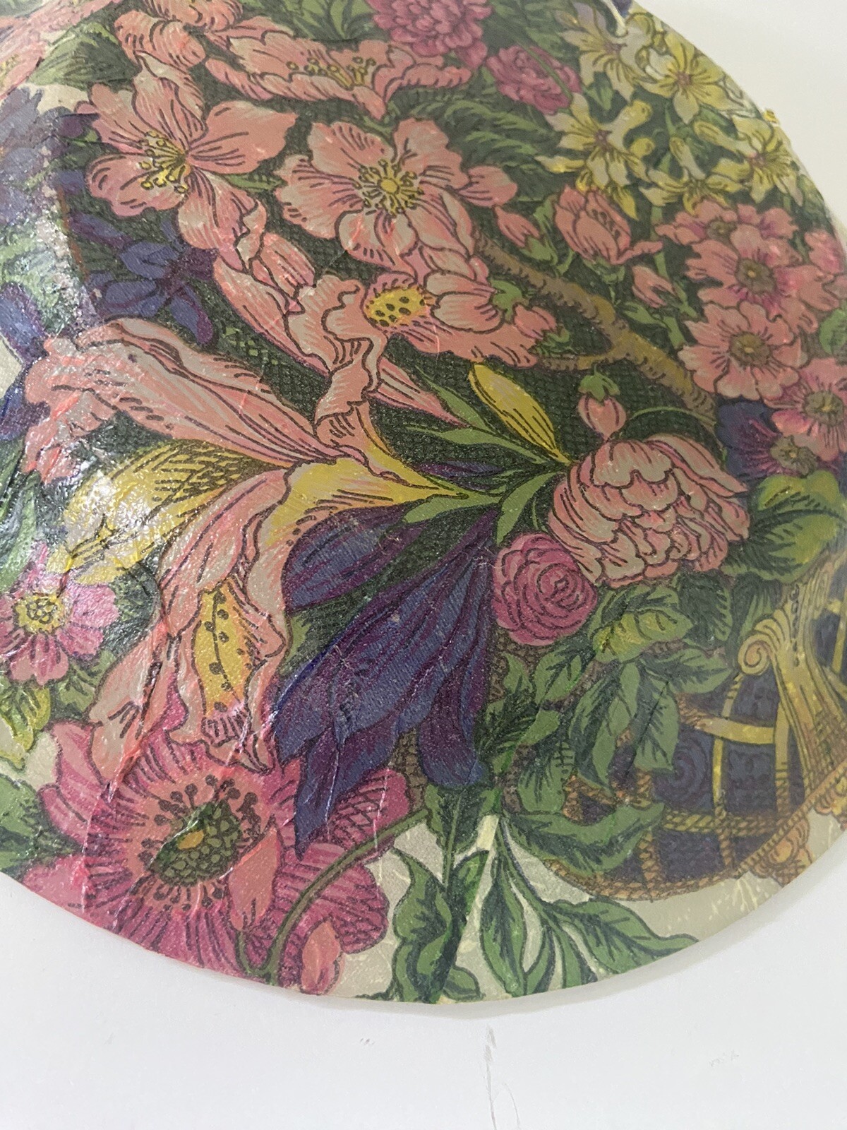 Floral Bouquet Paper Machet 9” Plate Multicolored Rich Color Decor Love