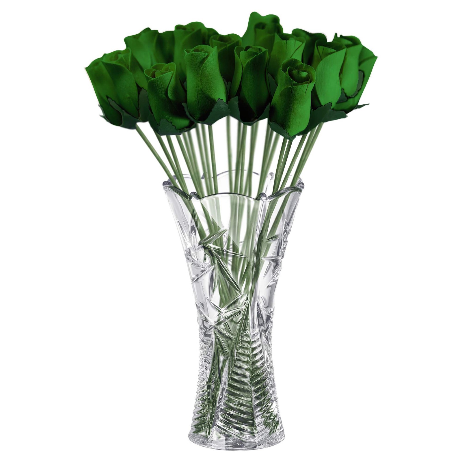Green Realistic Wooden Roses 32 Count