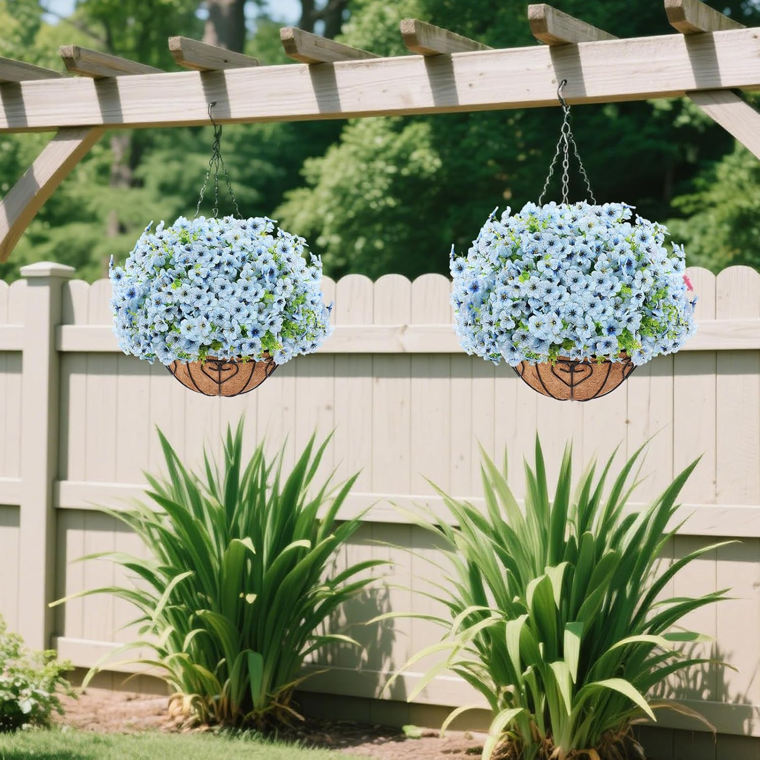 Artificial Hanging Flower for Outdoors, Fake Hanging Basket for Outside,1 Hangin
