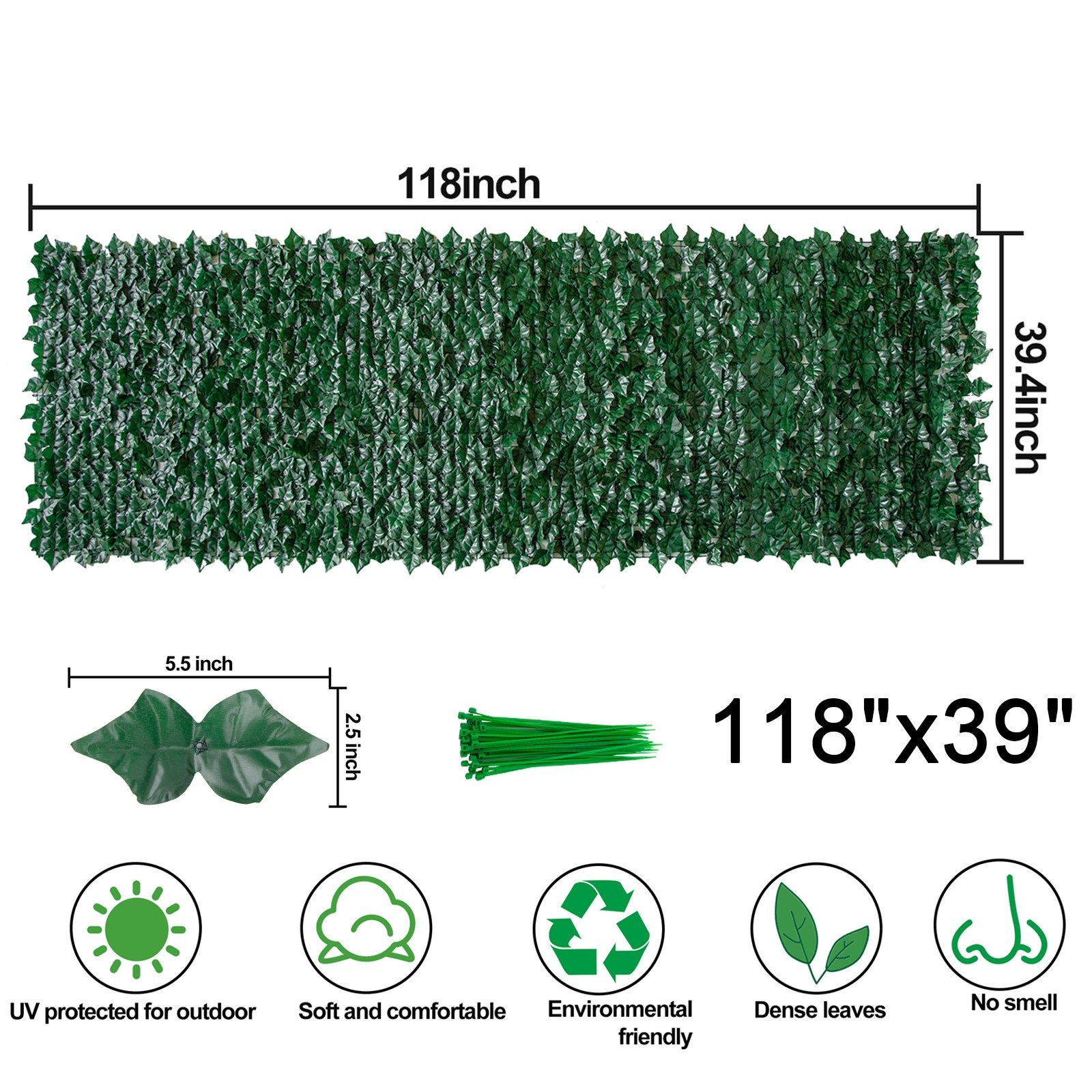 118″ Artificial Faux Ivy Leaves Garden Hedge Privacy Fence Screen Wall Decor US