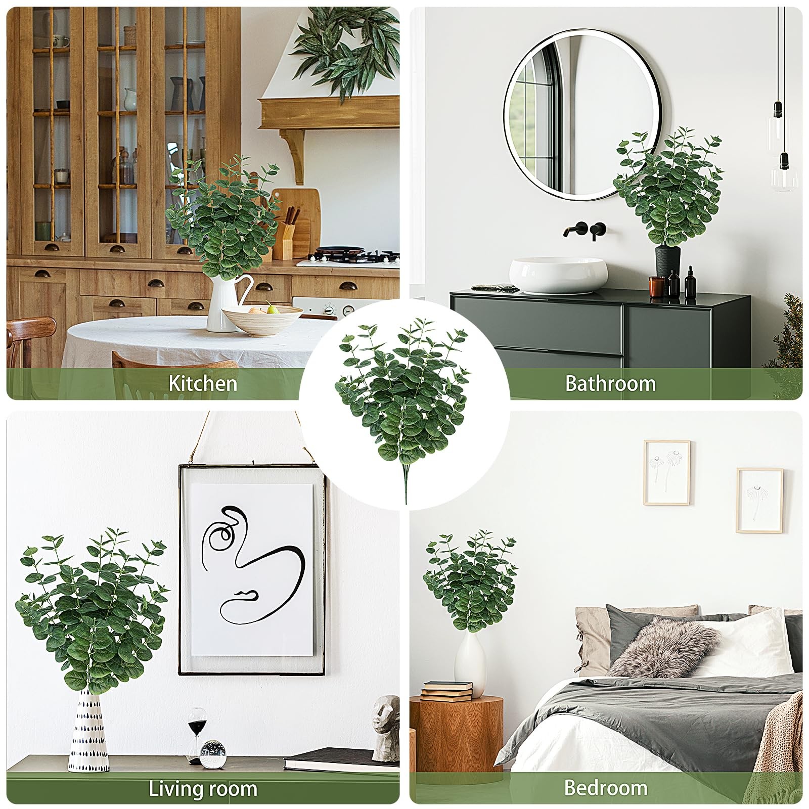 FOREST PRINCE Artificial Eucalyptus Stems 25″ Green 2 PCS Silk Decor