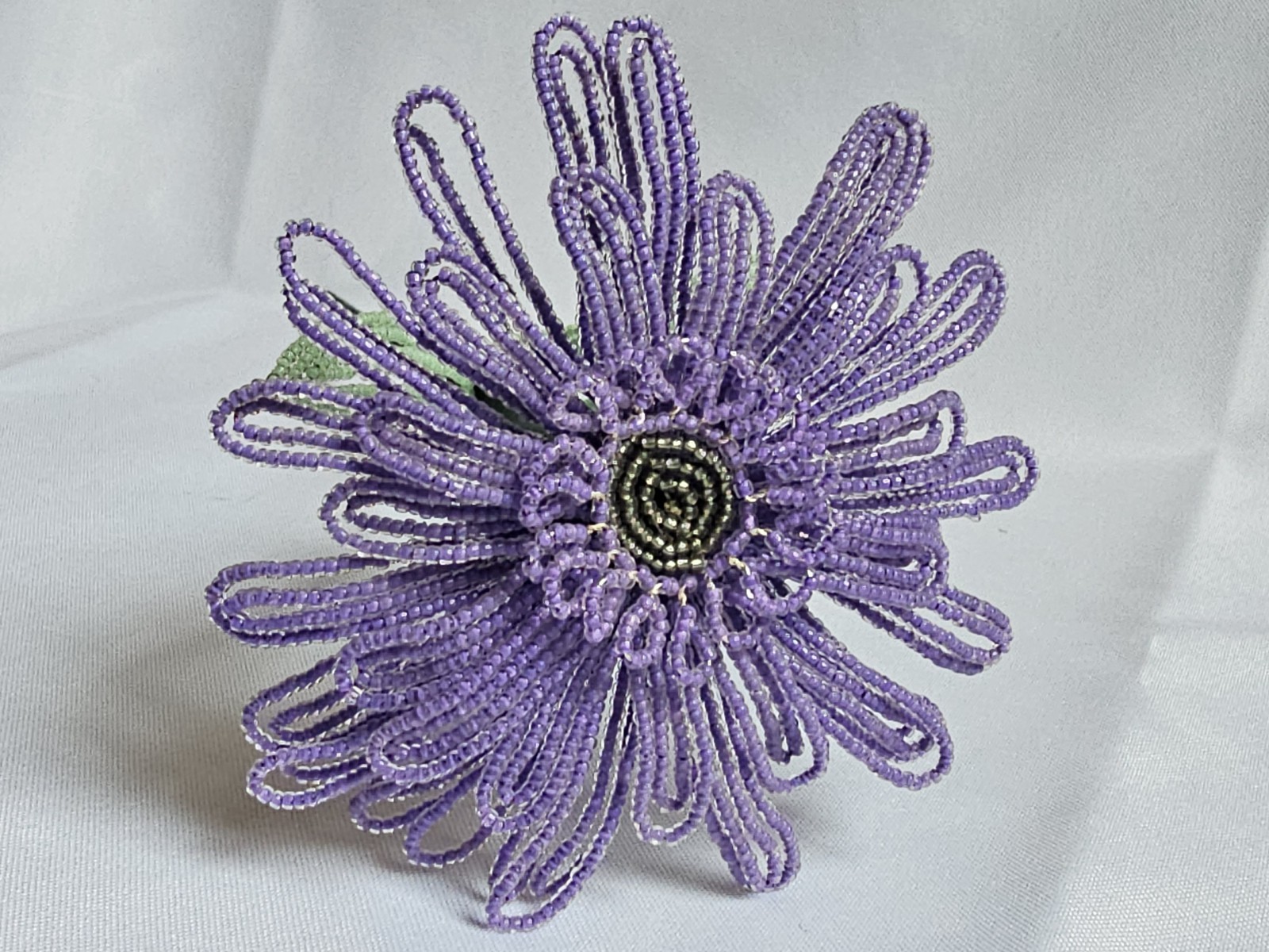 Purple French Beaded Gerbera Daisy – Handmade Heirloom Floral Decor Gift Idea