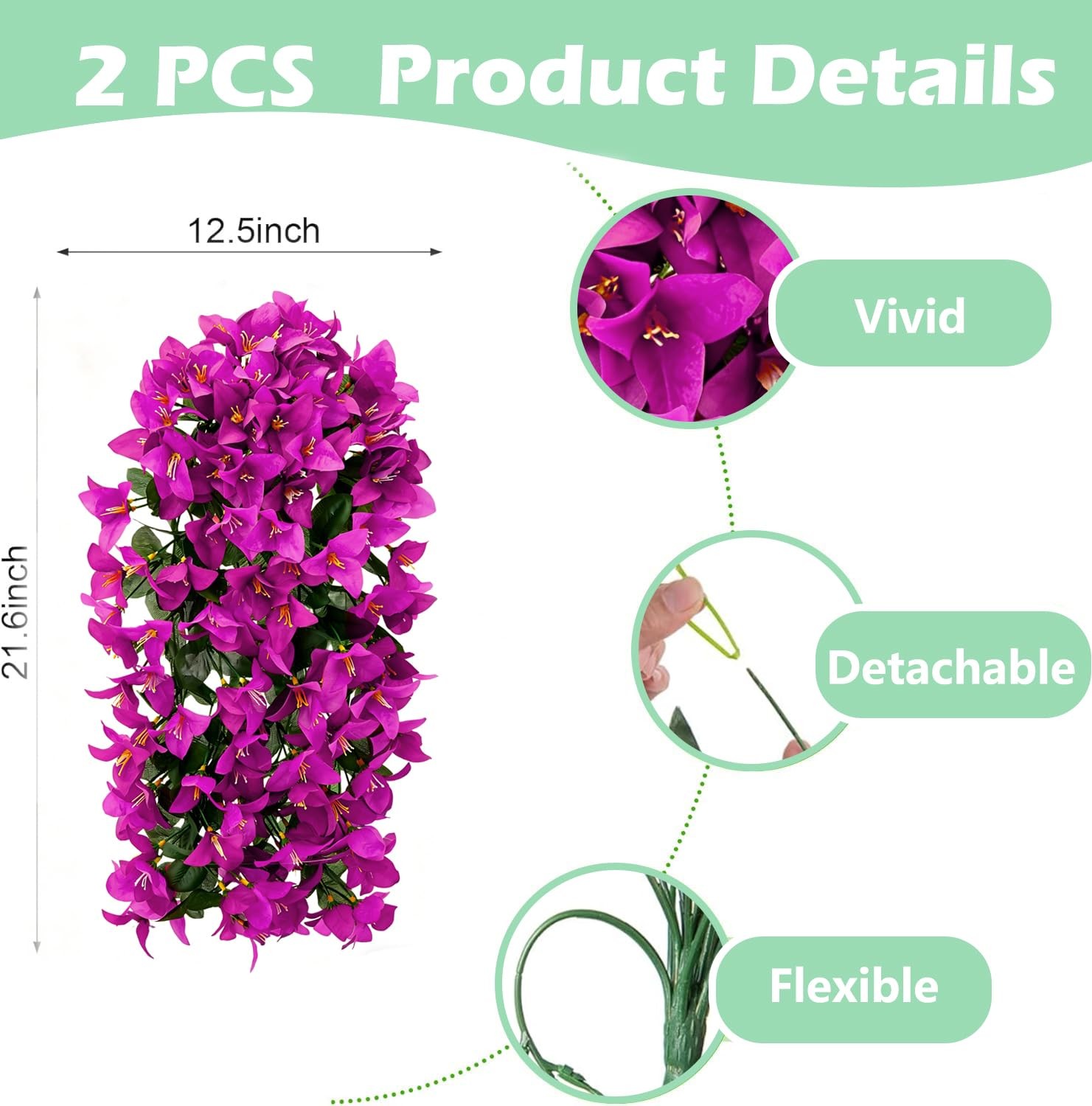 Fake Bougainvillea Artificial Hanging Flowers, 2 PCS Outdoor Faux Plants UV R…