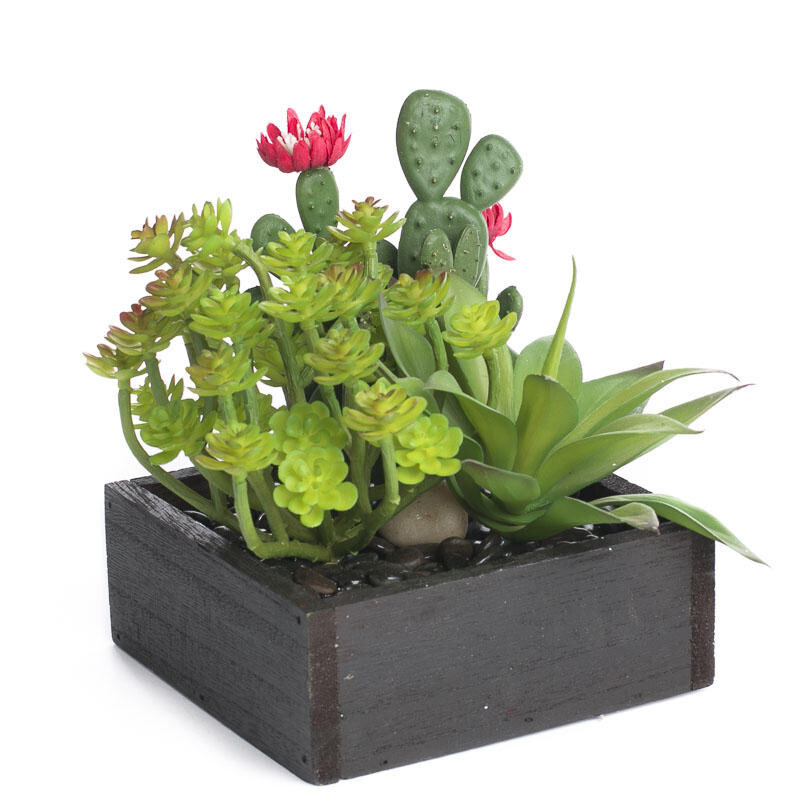 7″ x 6″ Artificial Mixed Succulents in Black Planter Box