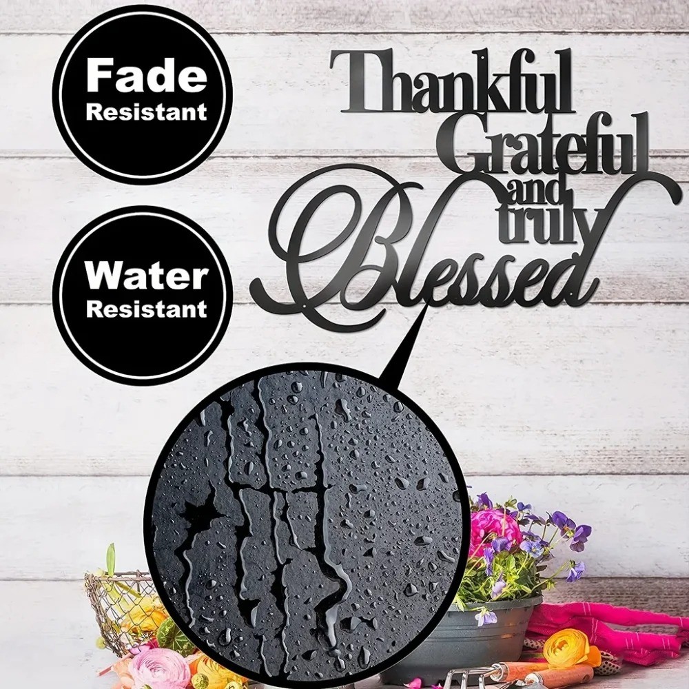 Thankful Grateful Blessed Metal Wall Sign – Iron Art Hanging Home Decor Gift
