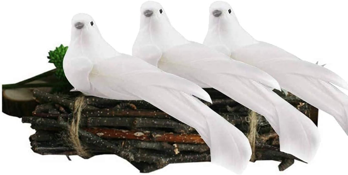 Artificial Birds, 12 Pcs Artificial White Doves Simulation Foam White Feather…