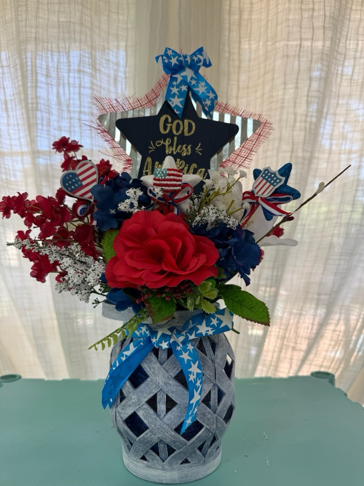 Handmade “Red, White and Stems” 4th of July Silk Floral Arrangement Centerpiece