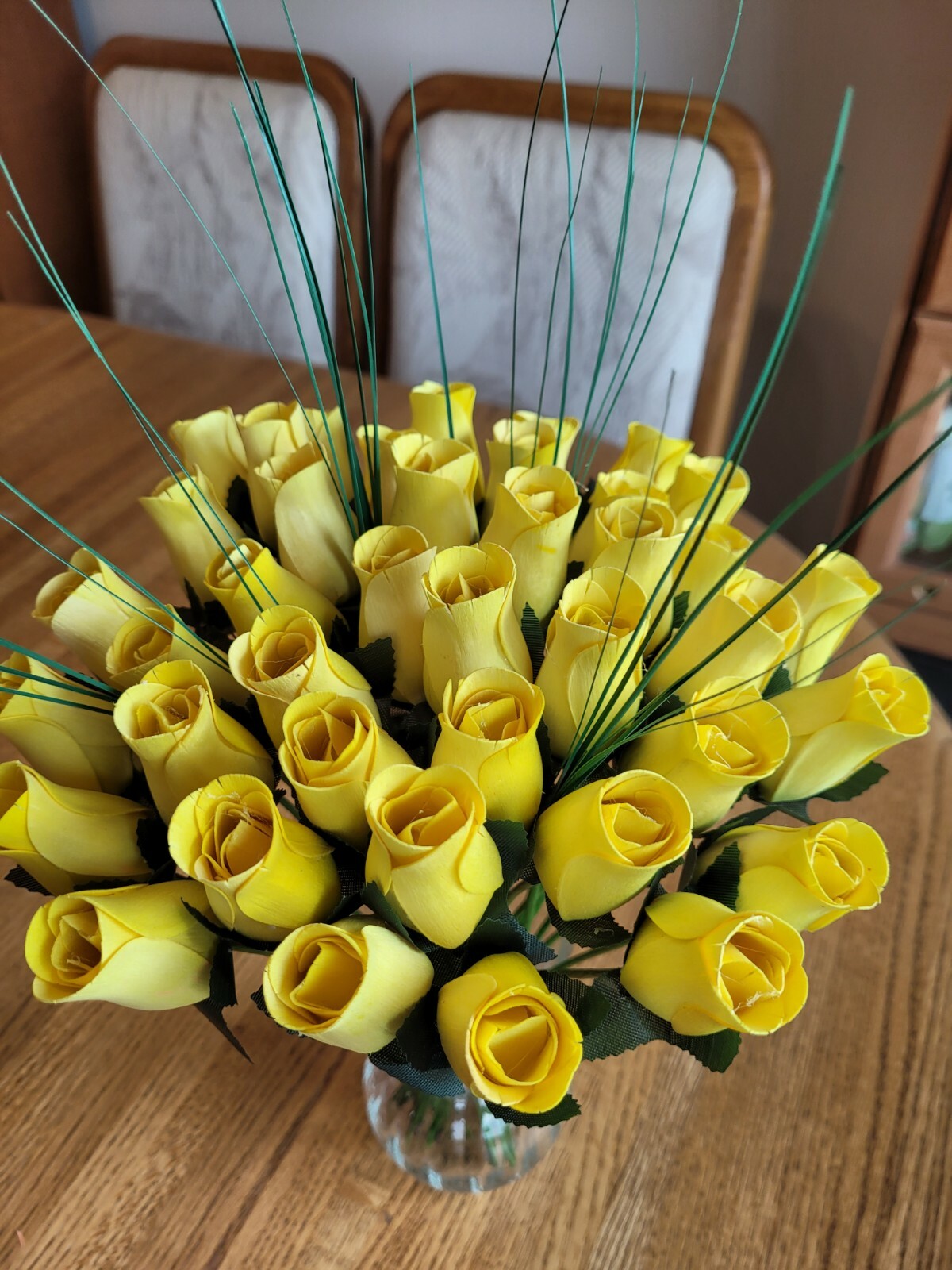 3 DOZEN – YELLOW – WOODEN ROSE BUDS 5 X 8 ARTIFICIAL FLOWERS – FREE SHIPPING